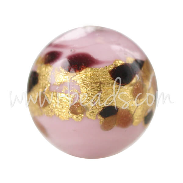 Murano Glasperle Rund Pink Leopard 12mm (1)