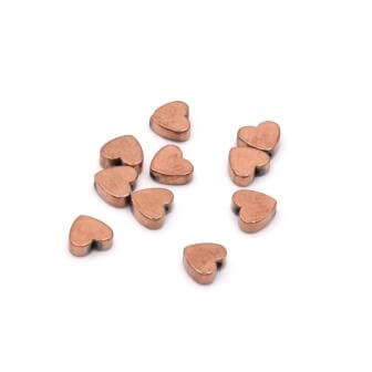 Rekonstituierter Hämatit AA Grade HEART plattiert Rosegoldbraun - 6mm Bohrung: 1mm (Verkauft :10 stuck)