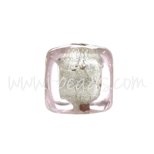 Kaufen Sie Perlen in Deutschland Murano Glasperle Würfel Crystal Soft Pink und Silber 6mm (1)