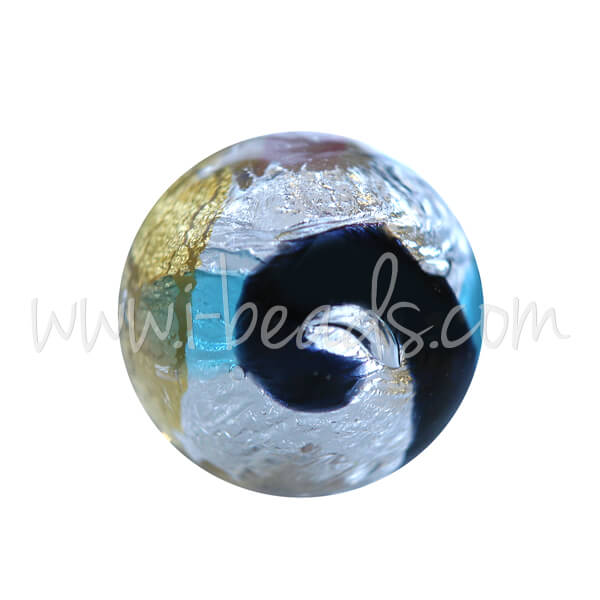 Murano Glasperle Rund Schwarz Blau und Silber Gold 10mm (1)