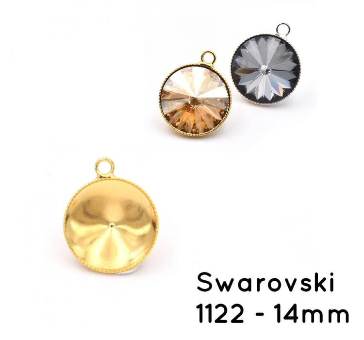 Vertiefte Anhängerfassung für Swarovski 1122 Rivoli - 14mm vergoldet (1)