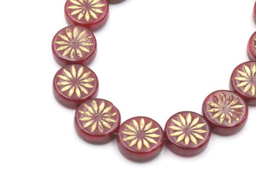 Kaufen Sie Perlen in Deutschland Tschechisches Druckglas Blume rot und gold 12mm (4)