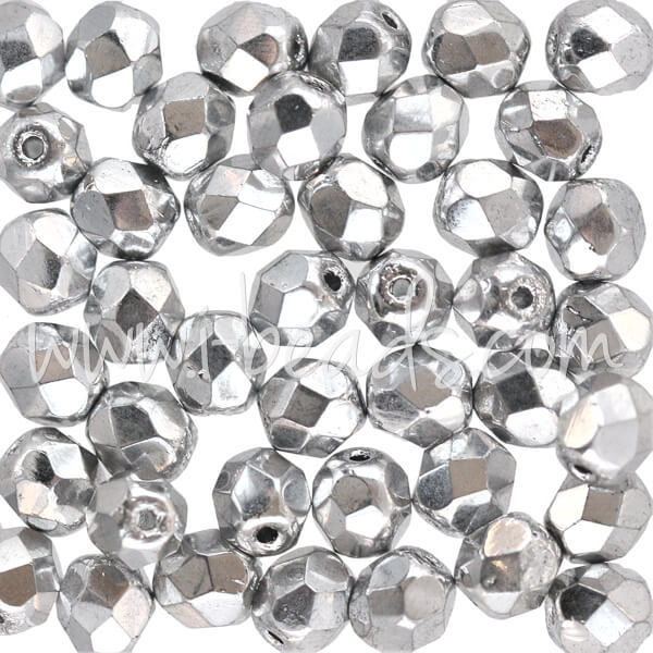 Glasschliffperlen silver 6mm (50)