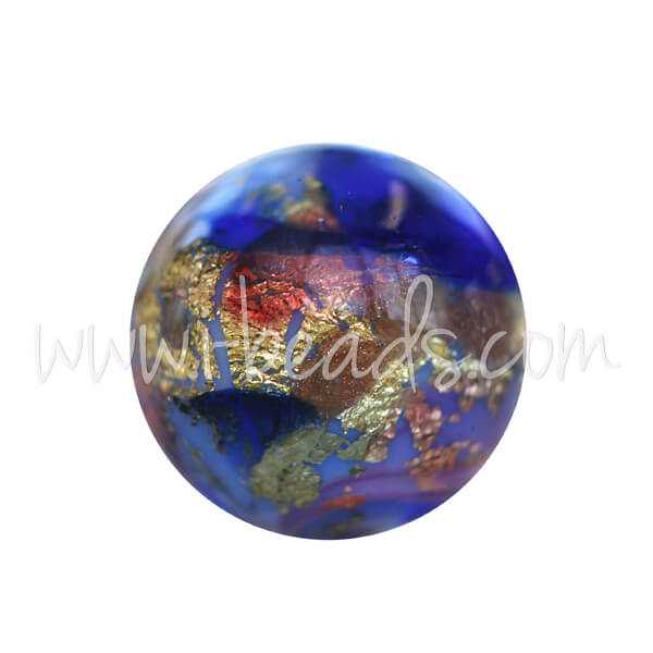 Murano Glasperle Rund Bunt Blau und Gold 10mm (1)