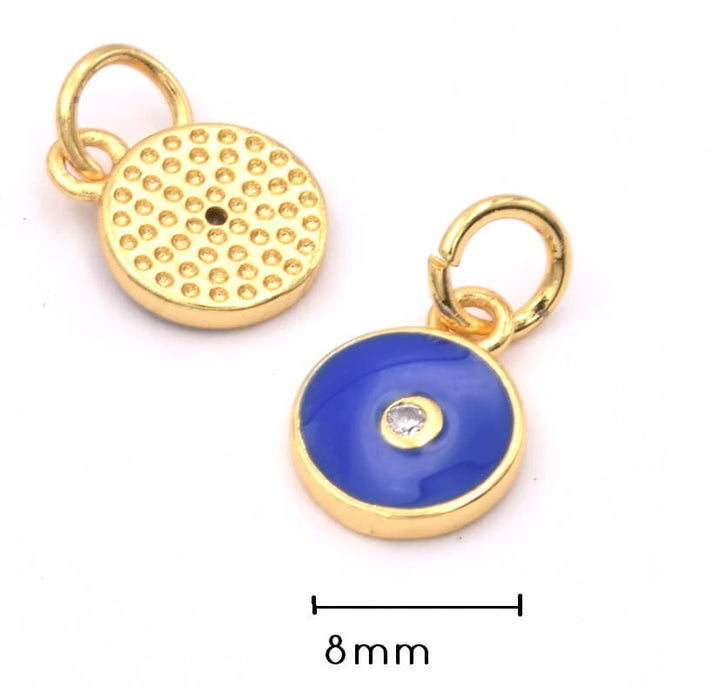 Charm Anhänger vergoldet 18K Qualität- Zirkon Strasssteine- Emaille Blau 8mm (1)