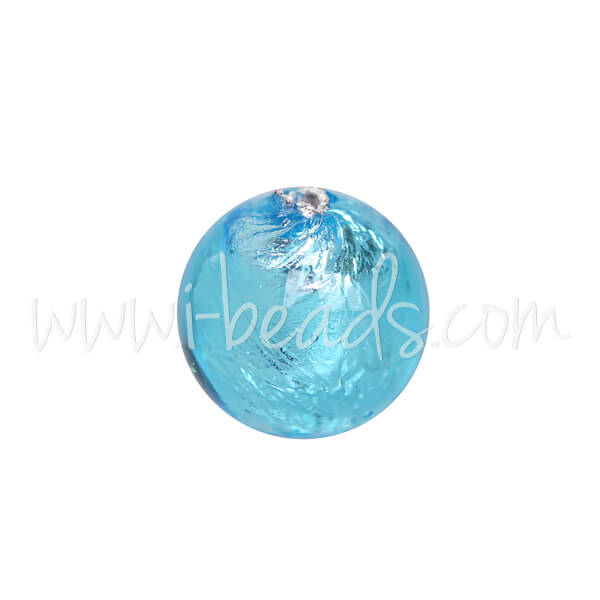 Murano Glasperle Rund Aquamarin und Silber 6mm (1)