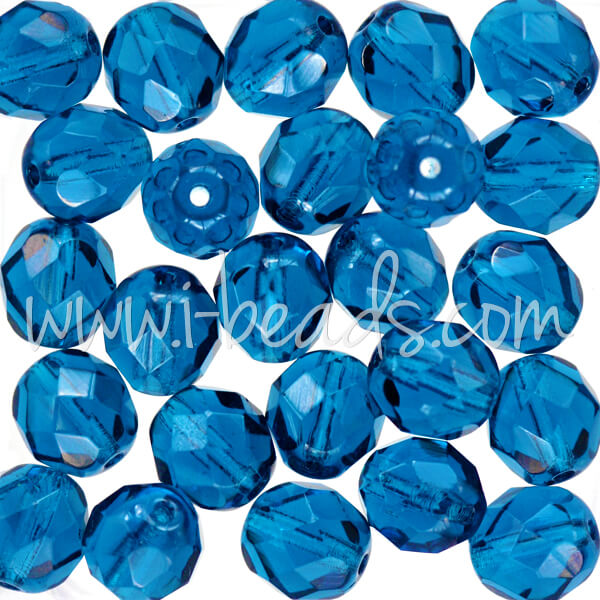 Glasschliffperlen capri blue 8mm (25)