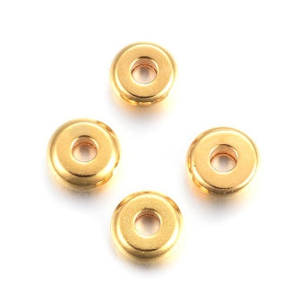 Kaufen Sie Perlen in Deutschland Edelstahl Heishi Perlen Separatoren GOLD, Flachrund, 4mm, Bohrung: 1.2mm (10)