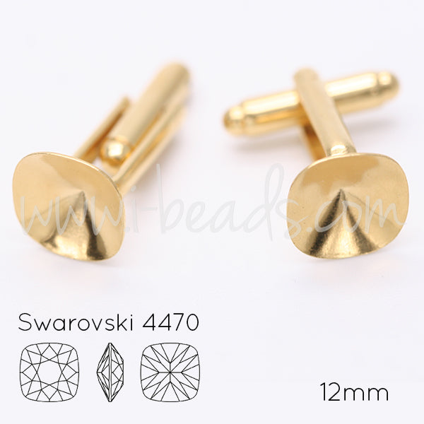 Manschettenknopf Rohling für Swarovski 4470 12mm gold-plattiert (2)