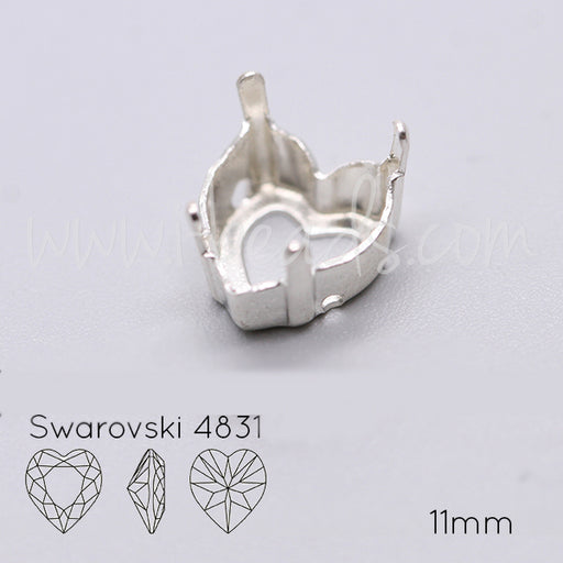 Kaufen Sie Perlen in Deutschland Aufnähfassung für Swarovski 4831 Herz 11mm silber-plattiert (2)