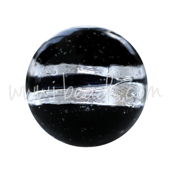 Murano Glasperle Rund Schwarz und Silber 12mm (1)