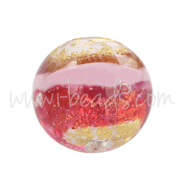 Murano Glasperle Rund Pink und Gold 10mm (1)