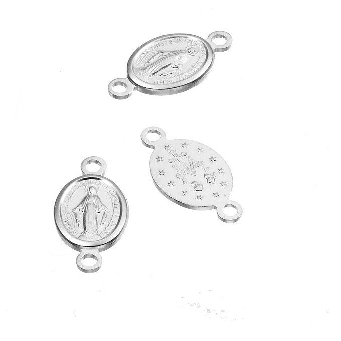 Sterling Silber 925 Oval Medaille mit Jungfrau, Primer Stecker, 8mm (1)