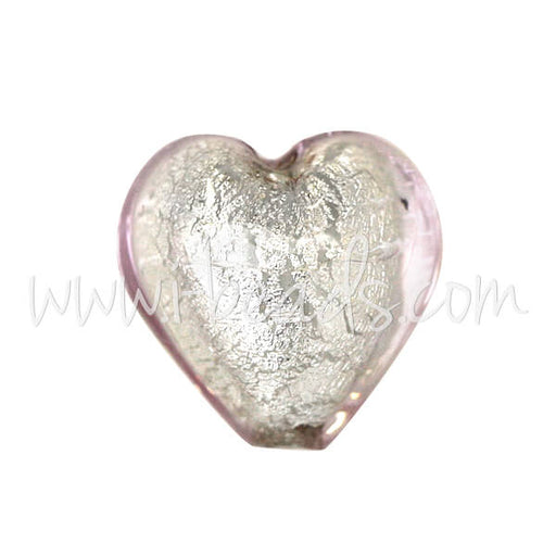 Kaufen Sie Perlen in Deutschland Murano Glasperle Herz Crystal Soft Pink und Silber 10mm (1)