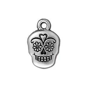 Sugar Skull Totenkopf anhänger antik metall versilbert 18mm (1)