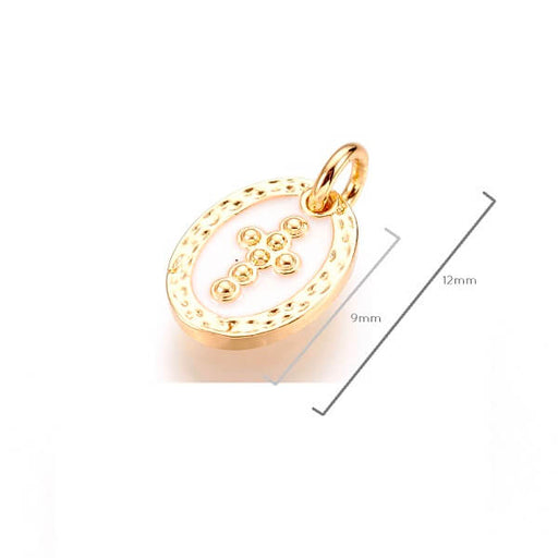 Kaufen Sie Perlen in Deutschland Charm, Anhänger aus goldenem Messing und weißer Emaille mit Kreuz 9mm + Ring (1)