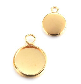 Kaufen Sie Perlen in Deutschland Runder Anhänger Stahl GOLD für Cabochon 10mm  (2)