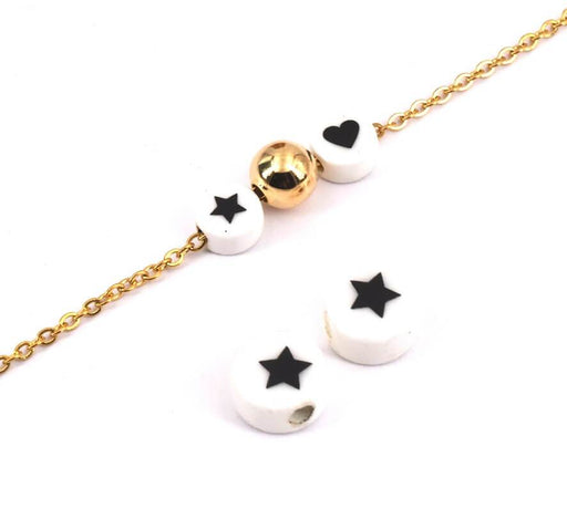 Kaufen Sie Perlen in Deutschland Runde Porzellanperlen mit schwarzem Stern 8mm, 2mm Loch (2)