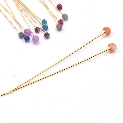 Goldener Kopfstift 48 mm mit opakem facettiertem Erdbeerquarz 3.5 mm (2)