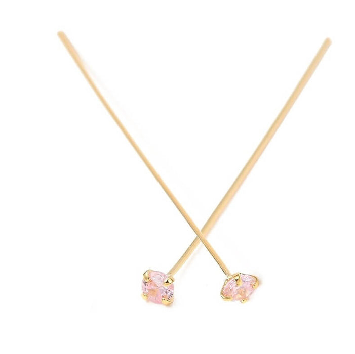 Stecknadel aus feinem Goldmessing mit rosa Zirkon – 42 x 3 x 0.6 mm (2)