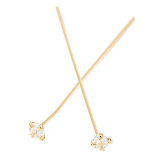 Stecknadel aus feinem Goldmessing mit klarem Zirkon – 42 x 3 x 0.6 mm (2)