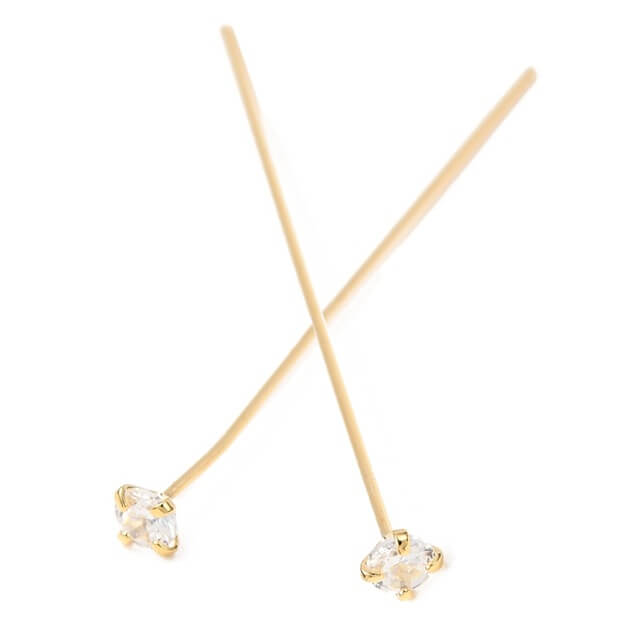 Stecknadel aus feinem Goldmessing mit klarem Zirkon – 42 x 3 x 0.6 mm (2)