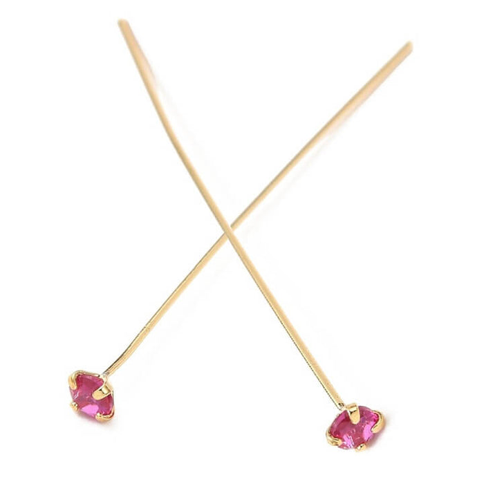 Stecknadel aus feinem Goldmessing mit fuchsia-rosa Zirkon – 42 x 3 x 0.6 mm (2)