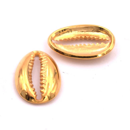 Kaufen Sie Perlen in Deutschland Verbinder Kaurimuschel goldener Edelstahl 14x9,5mm (2)