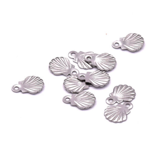 Kaufen Sie Perlen in Deutschland Jakobsmuschel-Charm-Anhänger aus Edelstahl 8x6mm (10)