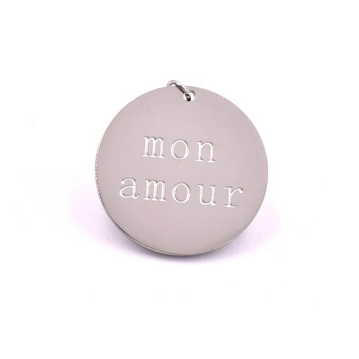 Kaufen Sie Perlen in Deutschland Anhänger Medaille mit Gravur „Mon Amour“ Edelstahl – 20 mm (1)