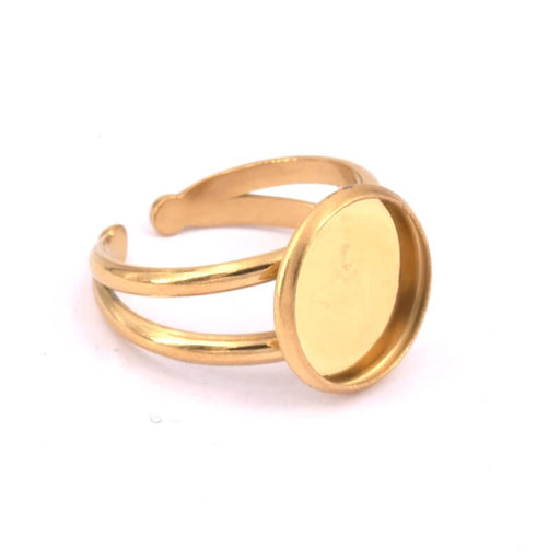 Kaufen Sie Perlen in Deutschland Verstellbarer Ring goldener Edelstahl 18mm - 12mm Platte (1)