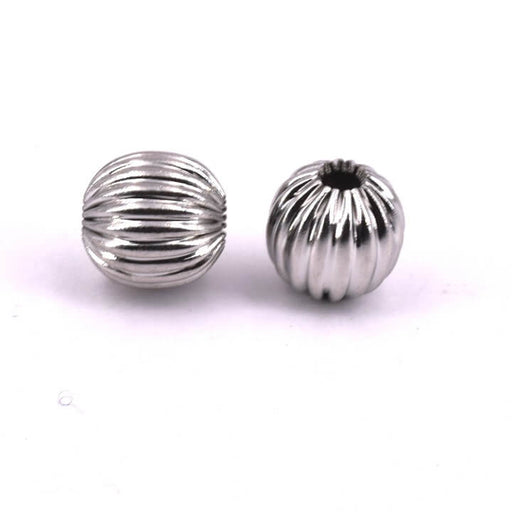Perle aus gerilltem Edelstahl – 8 mm – Loch: 2 mm (2)