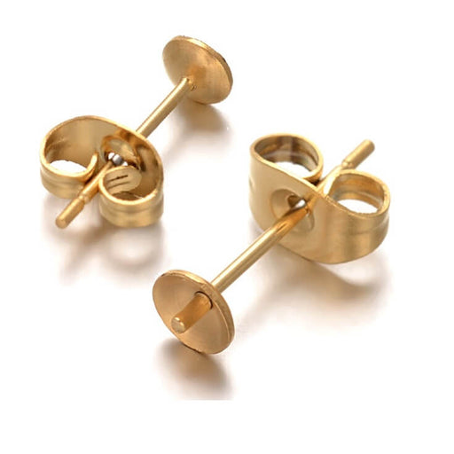 Kaufen Sie Perlen in Deutschland Ohrstecker Goldener Stahl für 4mm Halbperle und Drücker (4)
