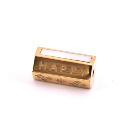 Sechseckiges Rohr Perle goldenen Stahl und Rechteck Muschel - Wort Happy -12x6m