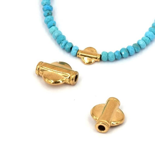 Kaufen Sie Perlen in Deutschland Flache runde Rohrperle aus goldenem Edelstahl 10 x 8 mm. Loch: 1.5 mm (1)