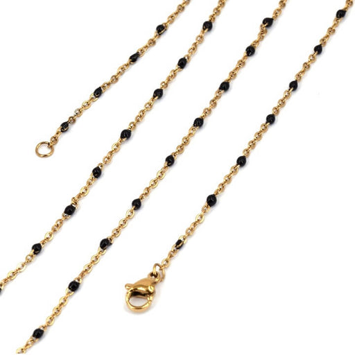 Kaufen Sie Perlen in Deutschland Halskette aus goldenem Edelstahl und schwarzer Emaille – 2 x 1.5 mm – 45 cm (1)