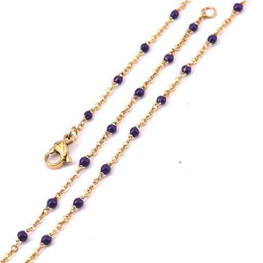 Kaufen Sie Perlen in Deutschland Kettenhalskette aus goldenem Stahl und lila Emaille – 2x1,5mm-45cm (1)