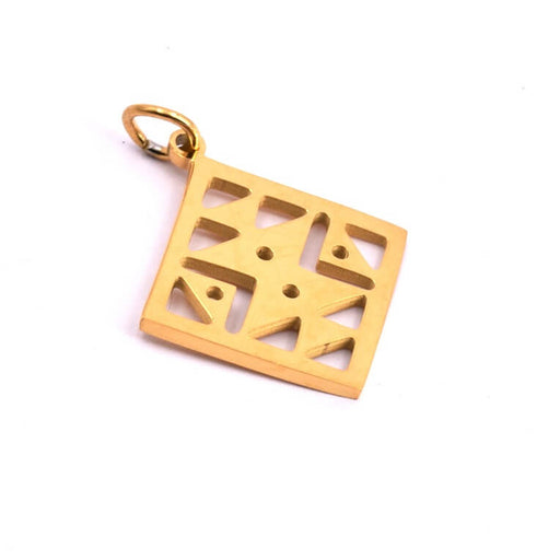 Kaufen Sie Perlen in Deutschland Ethnischer quadratischer Anhänger aus goldenem Edelstahl 14x14mm (1)