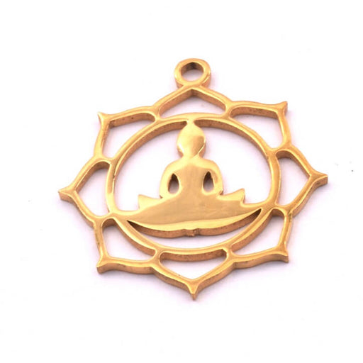 Kaufen Sie Perlen in Deutschland Lotus- und Buddha-Anhänger goldener Edelstahl 20mm (1)