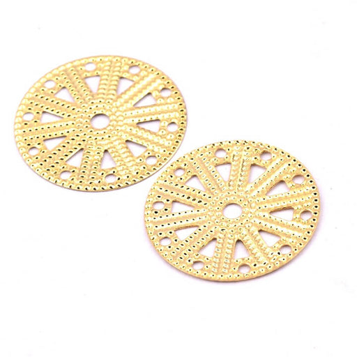 Kaufen Sie Perlen in Deutschland Flacher runder geometrischer Anhängerverbinder – goldener Stahl 18 mm – Loch: 1 mm (2)