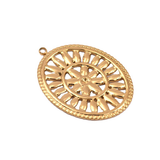 Kaufen Sie Perlen in Deutschland Ovaler Anhänger durchbrochen – Edelstahl goldfarben – 38 x 28 mm – Loch: 1.5 mm (1)