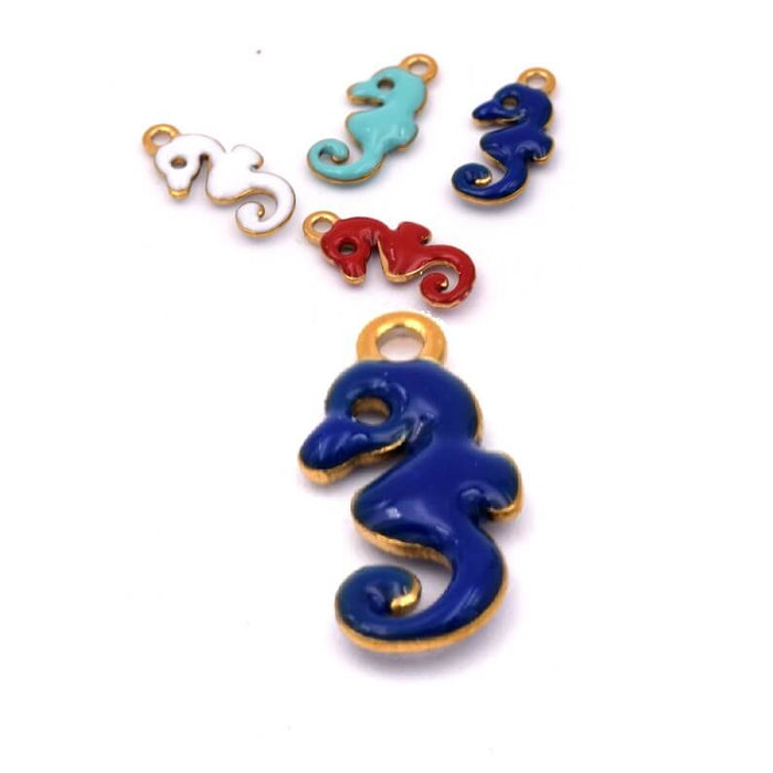 Seepferdchen-Anhänger mit blauer Emaille Edelstahl 10 mm (1)