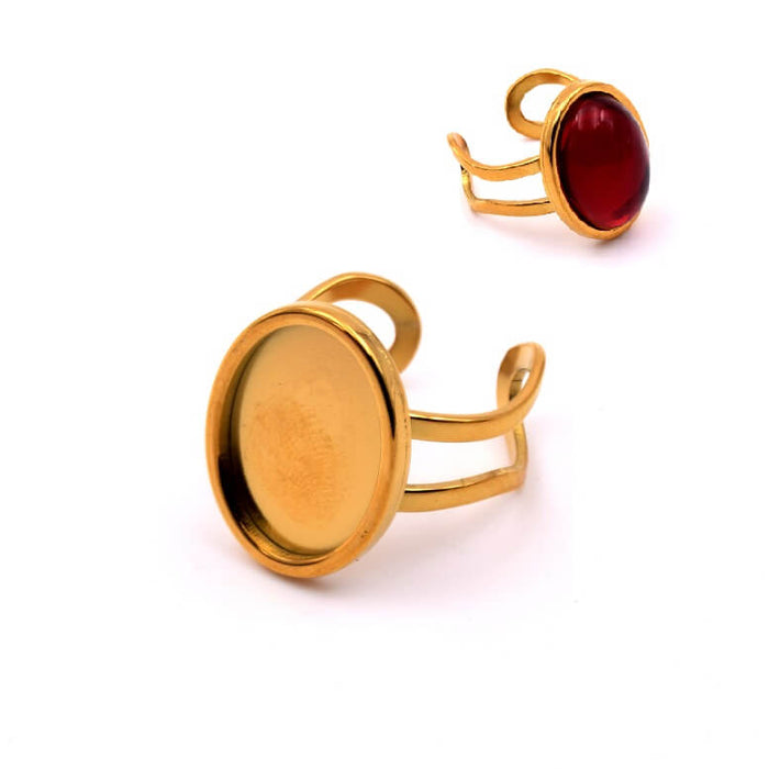 Verstellbarer Ring goldener Edelstahl für Ovaler Cabochon 18 x 13 mm (1)