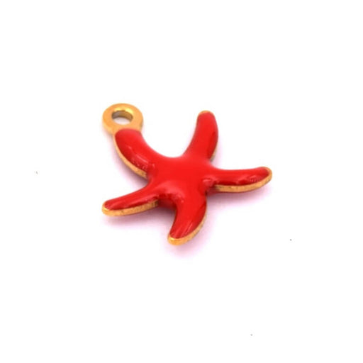 Seestern Anhänger mit roter Emaille Goldener Stahl - 10mm - Loch: 1mm (1)