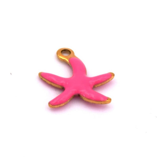 Seestern Anhänger mit fuchsia rosa Emaille Goldener Stahl - 10mm - Loch: 1mm (1)