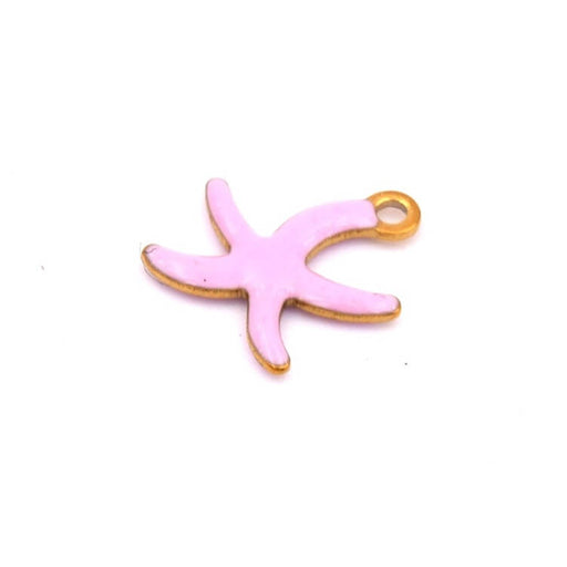 Seestern-Anhänger mit rosa Emaille Goldener Stahl - 10mm - Loch: 1mm (1)