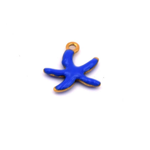 Seestern-Anhänger mit blauer Emaille Goldener Stahl - 10mm - Loch: 1mm (1)