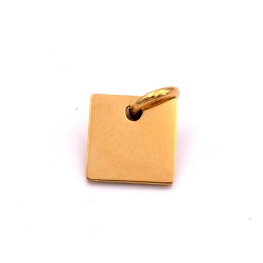Kaufen Sie Perlen in Deutschland Quadratischer Anhänger 9mm und Ring - goldener Edelstahl - Loch: 1. 8mm (1)