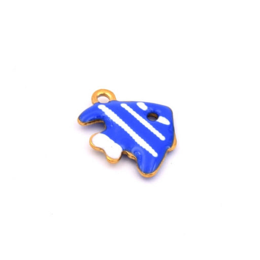 Kaufen Sie Perlen in Deutschland Kleiner Fisch Anhänger mit marineblau gestreifter weißer Emaille - Goldener Stahl -12mm - Loch: 1mm (1)