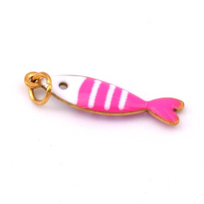 Fisch-Anhänger mit rosa und weißer Emaille – 19 x 5 mm vergoldeter Stahl (1)